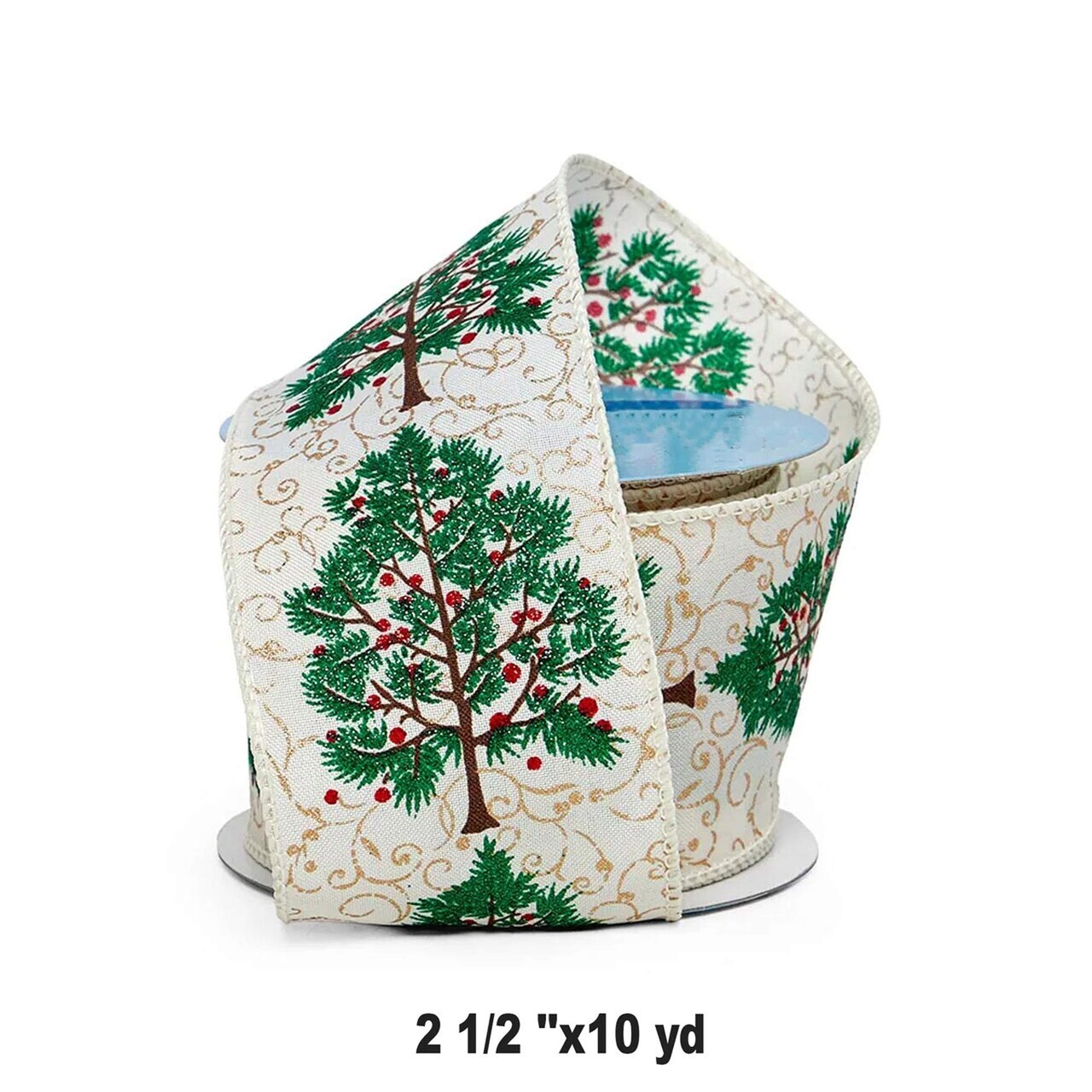 Festive Glitter Christmas Ribbon 2.5” x 10 Yards Clearance 1 Roll for Tree & Gift Decoration